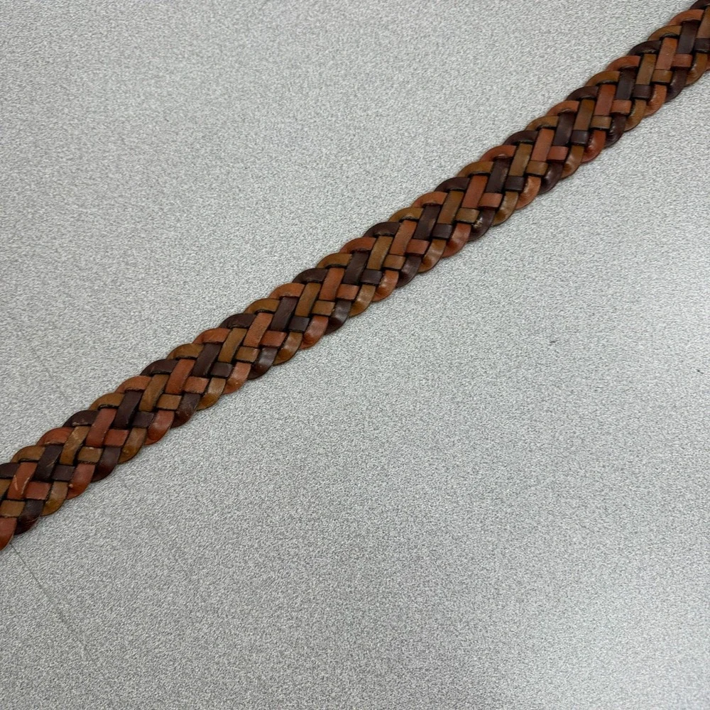 Tommy Bahama Belt Mens XL Brown Braided Leather Adjustable Brass Buckle Casual
